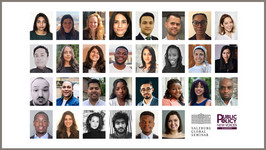 Head shots of the 29 Fellows chosen for the inaugural cohort of Public Policy New Voices Europe, plus the logos of Salzburg Global Seminar and Public Policy New Voices Europe