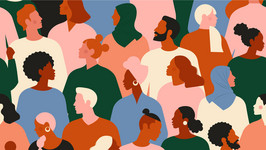 Vector illustration of a diverse group of people standing together.