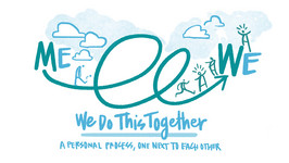Graphic that indicates "Me to We" and text, "We Do This Together - A Personal Process, One Next to Each Other" (Illustration by Marcello Petruzzi, Housatonic)