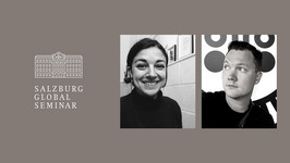 Salzburg Global Seminar logo and photos of Greta Muscat Azzopardi (left) and Carl Swanson (right)