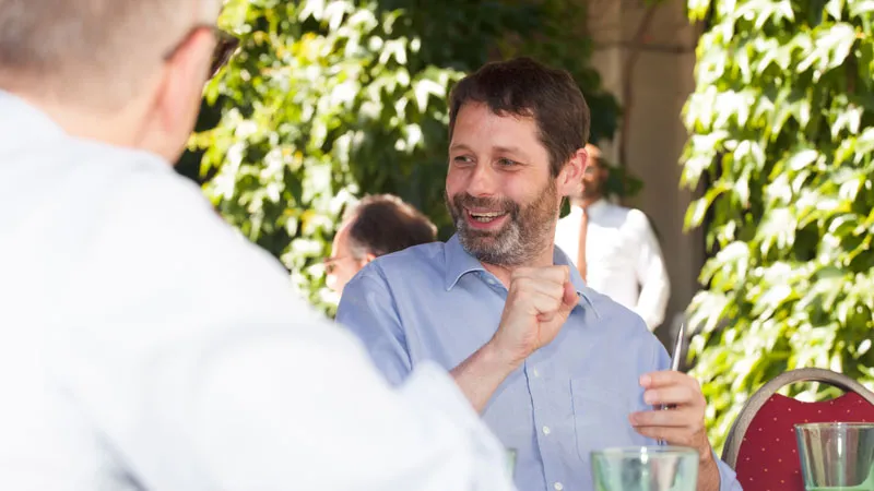Julian McCrae in conversation on the Schloss Terrace during the sixth Public Sector Strategy Round Table
