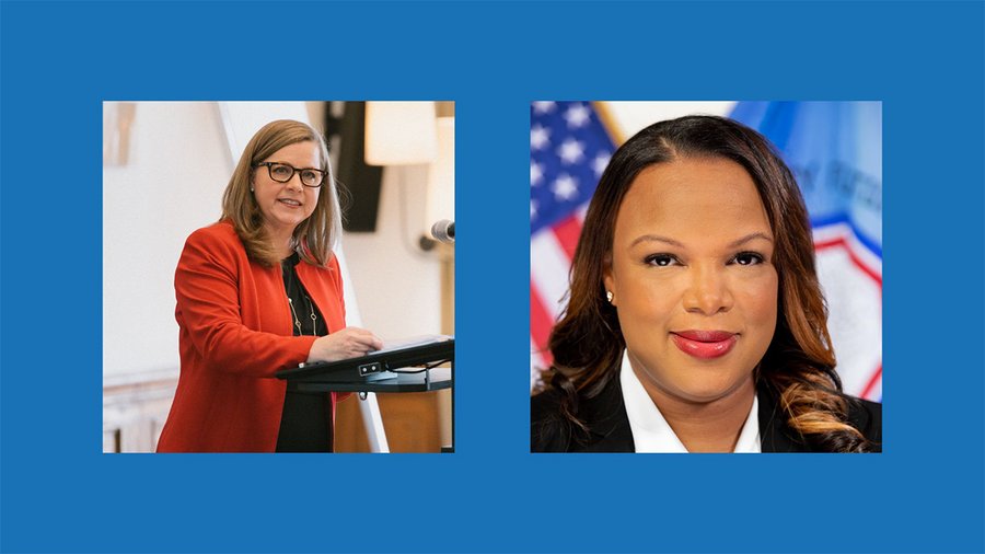 A photo on the left of Governor Bowman speaking and a headshot photo on the right of Commissioner Johnson