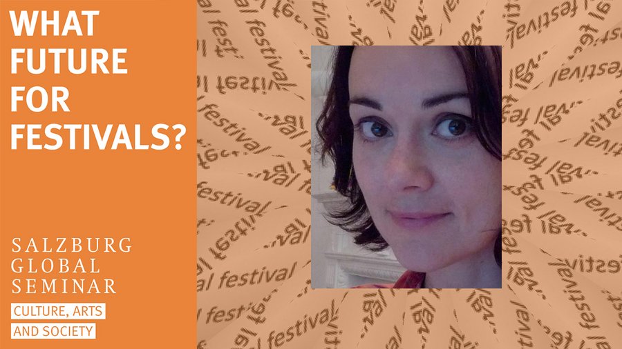 Headshot of Monica Sassatelli and What Future for Festivals? ident