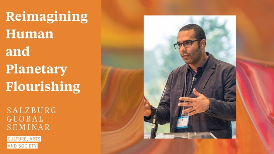 Headshot of Pedro Ivo Franco with "Reimagining Human and Planetary Flourishing" written next to it