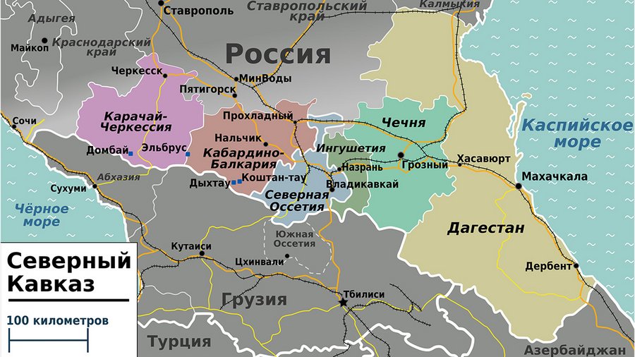 colored map of the north caucasus in russian language