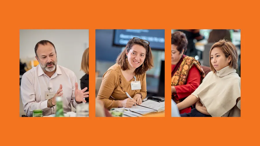 Photos of Luis Camargo, Raphaëlle Thiollier, and Nella Lomotan at Salzburg Global Seminar in November 2022