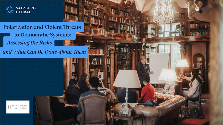 An image of the report cover titled "Polarization and Violent Threats to Democratic Systems: Assessing the Risks and What Can Be Done About Them"