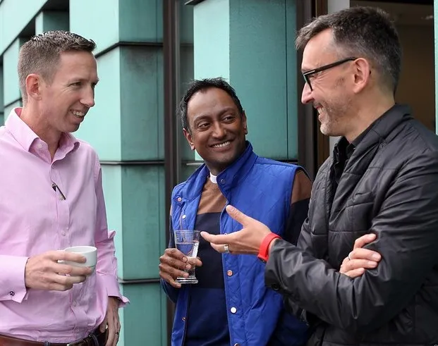 Sudeshan Reddy in conversation with Benjamin Glahn (left) and Klaus Mueller (right)