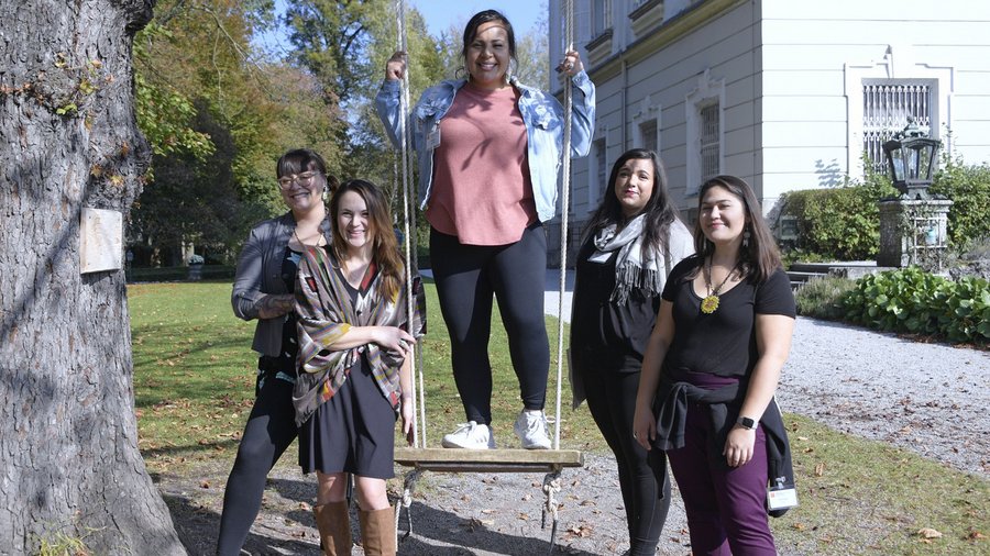 From Left to right; Adrienne Benjamin, Amber Mathern, Alayna Eagle Shield, Lindsey Mae Willie, Christy Bieber (Giizhigad)