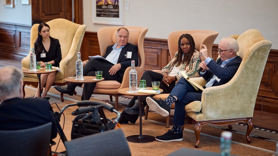 Panelists participating in a panel discussion at the International Law Fellows Network at Schloss Leopoldskron in Salzburg, Austria in March 2025.