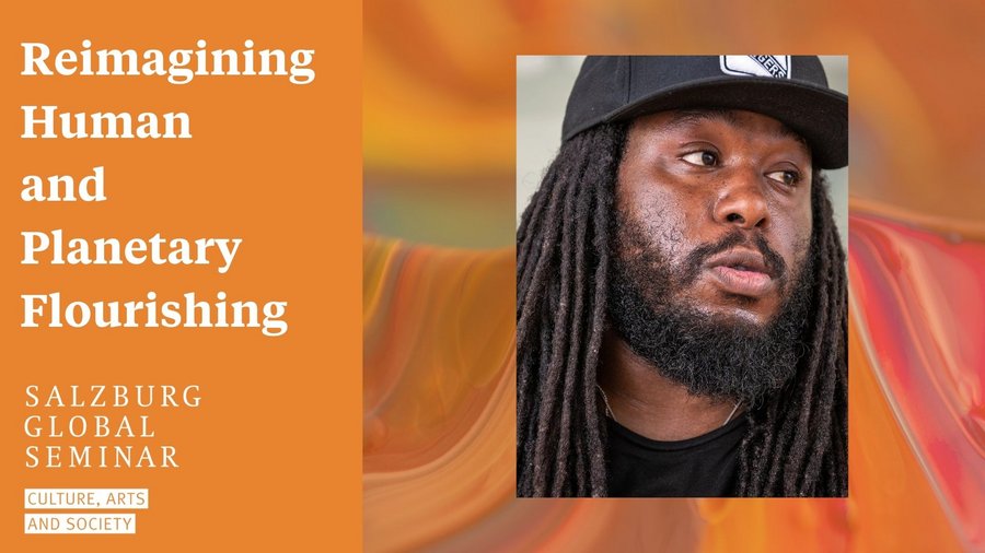 Headshot of David Fakunle with "Reimagining Human and Planetary Flourishing" written next to it