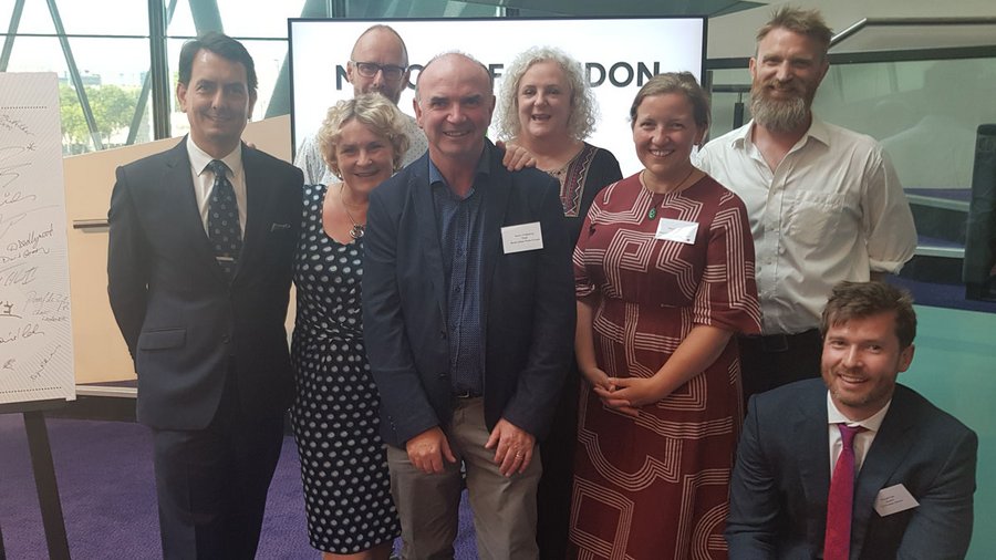 At the National Park City Summit – from left to right – Paul de Zylva, Clare Shine, Peter Massini, Kevin Halpenny, Kobie Brand, Alison Barnes, Dan Raven-Ellison, Russell Galt