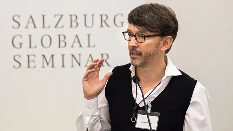 Klaus Mueller, Founder and Chair of the Salzburg Global LGBT Forum opens the first session in 2013 – LGBT and Human Rights: New Challenges, 
Next Steps
