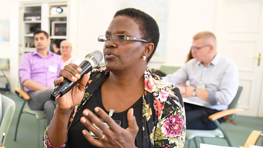 Mariam Kamoga Namata speaking during the Salzburg Global program on Moving Measurement into Action: Designing Global Principles for Measuring Patient Safety