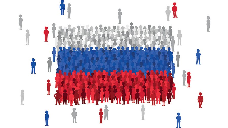 russian flag made up of small cartoon people