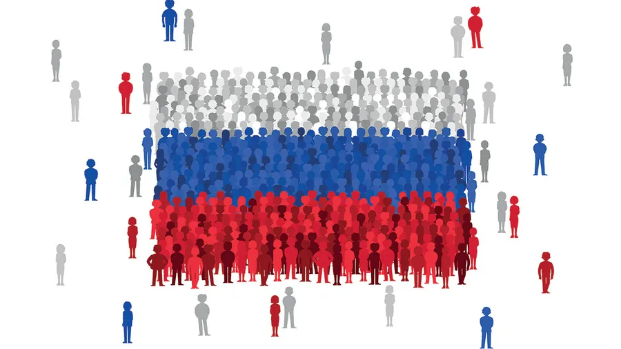 russian flag made up of small cartoon people