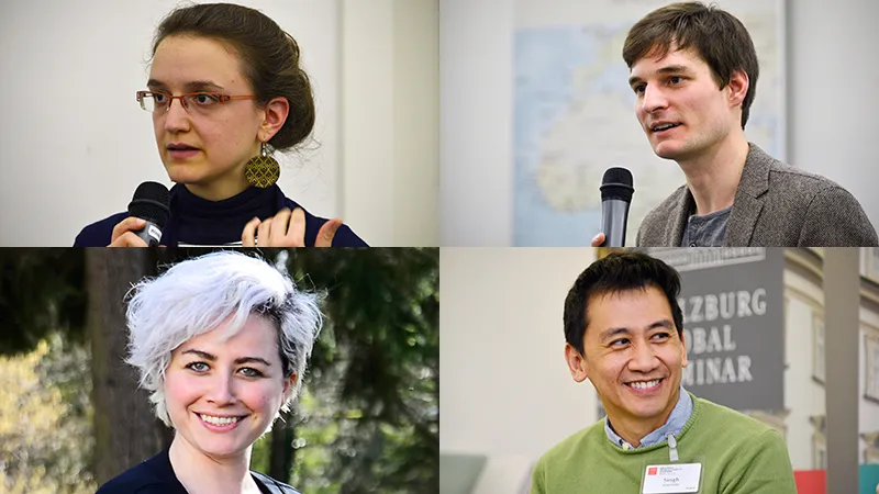 The winners of the "particle accelerator" grants (clockwise from top left) Roesch, Flörkemeier, Intrachooto and Toutikian 