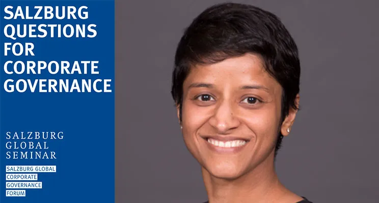 Headshot of Kiran Somvanshi and Salzburg Questions for Corporate Governance ident