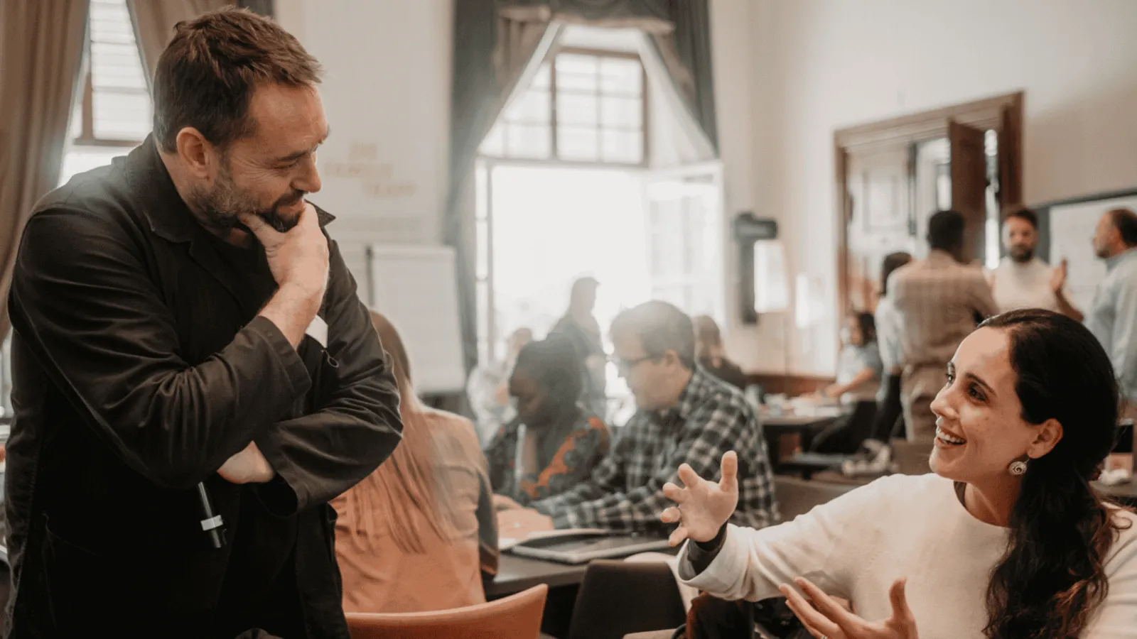 Two people talking