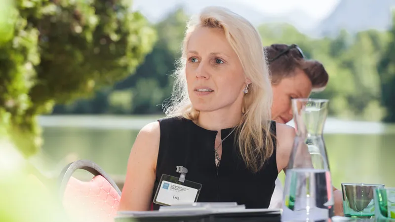 Liis Kasemets on the Schloss Terrace during the sixth meeting of the Public Sector Strategy Round Table