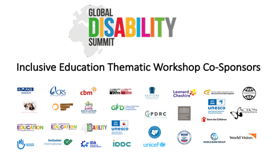 The logo of the Global Disability Summit at the top with the logos of all co-sponsors below, including Salzburg Global Seminar