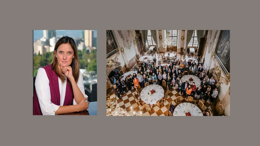 Patricia Vazquez (left) and a group photo of Fellows who attended, "Education and Workforce Opportunities for Refugees and Migrants