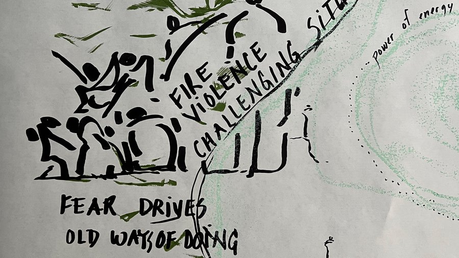 An image describing the Salzburg Global session on "Centering on Equity: Transforming the Health Science Knowledge System" by visual scribe Déline Petrone.