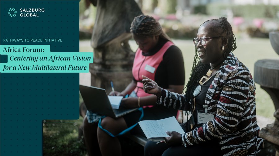 A Salzburg Global Fellow outdoors during a discussion at the Africa Forum