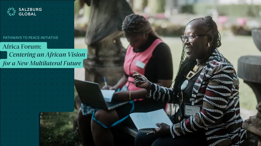 A Salzburg Global Fellow outdoors during a discussion at the Africa Forum