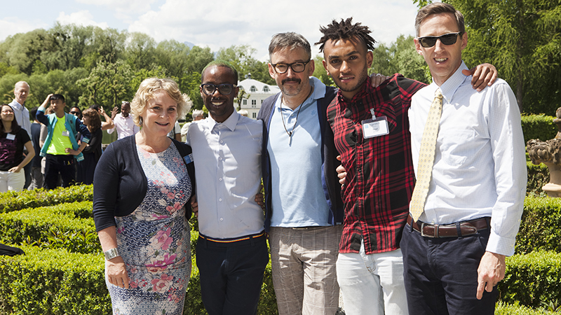 Clare Shine with Salzburg Global LGBT Fellows, Negede Gezahegn and Noël Iglessias, Salzburg Global LGBT Founder and Chair, Klaus Mueller, and Salzburg Global Vice President Benjamin Glahn.
