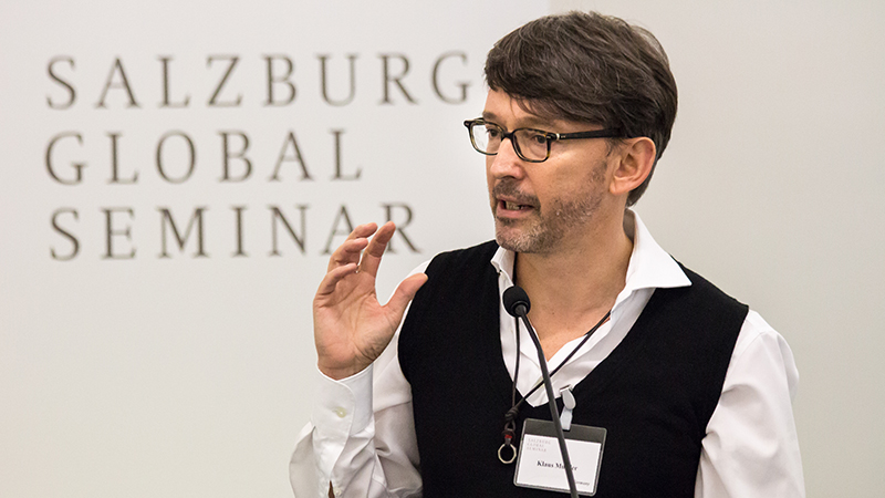 Klaus Mueller, Founder and Chair of the Salzburg Global LGBT Forum opens the first session in 2013 – LGBT and Human Rights: New Challenges, 
Next Steps