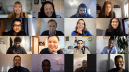 Screenshot of online meeting with Fellows smiling