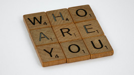 Pieces of wood with lettering on them which spell out "Who are you?"